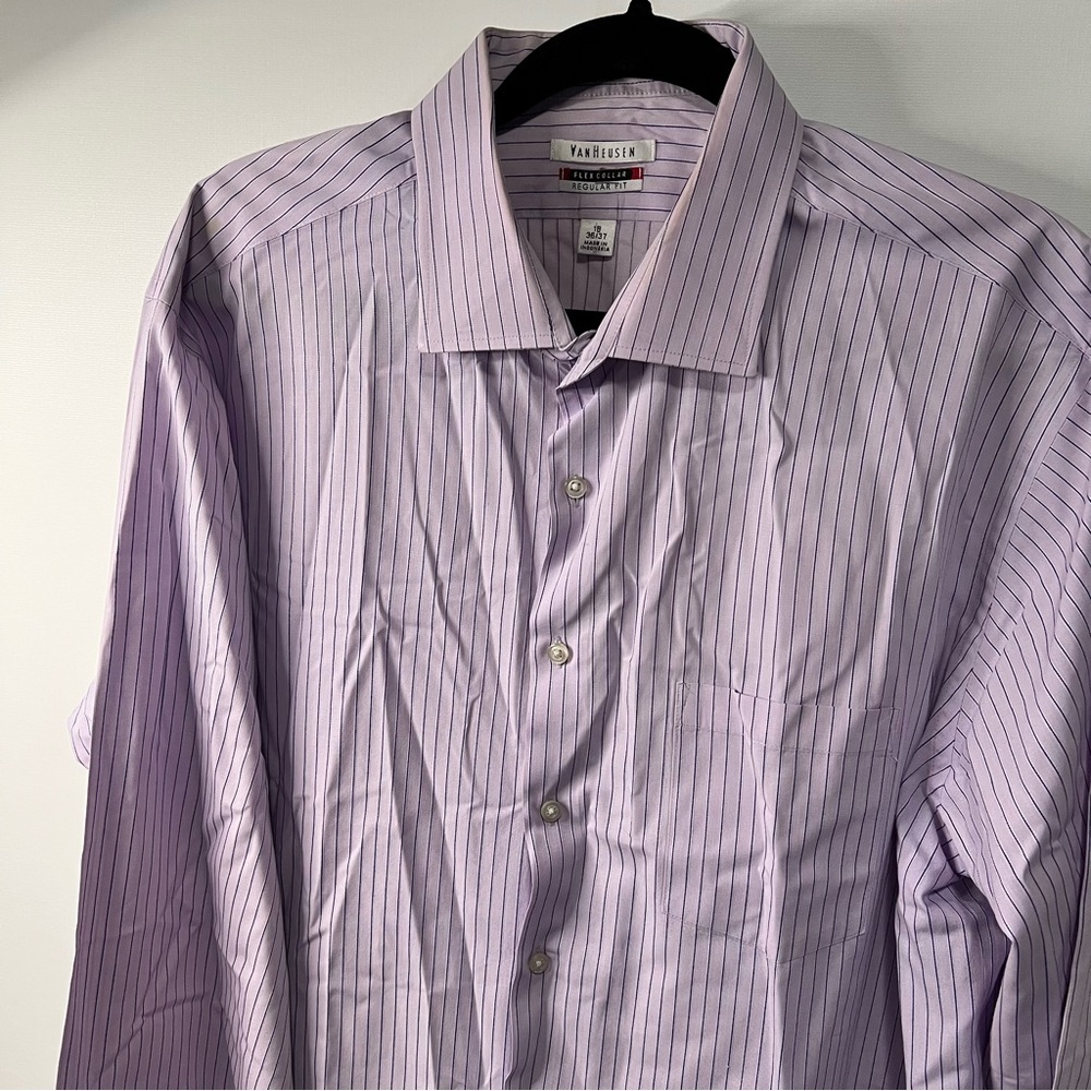 Men’s Van Heusen Lavender Striped Dress Shirt Neck 18